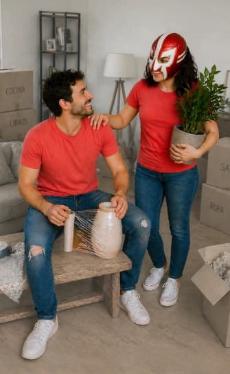 Pareja organizando artículos antes de una mudanza